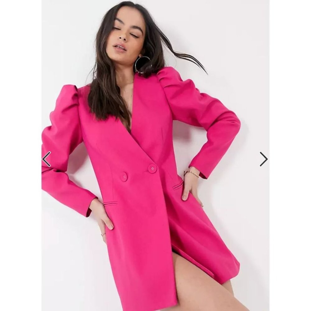 Stradivarius Barbie Pink Mini Puff Shoulder Blazer Dress S